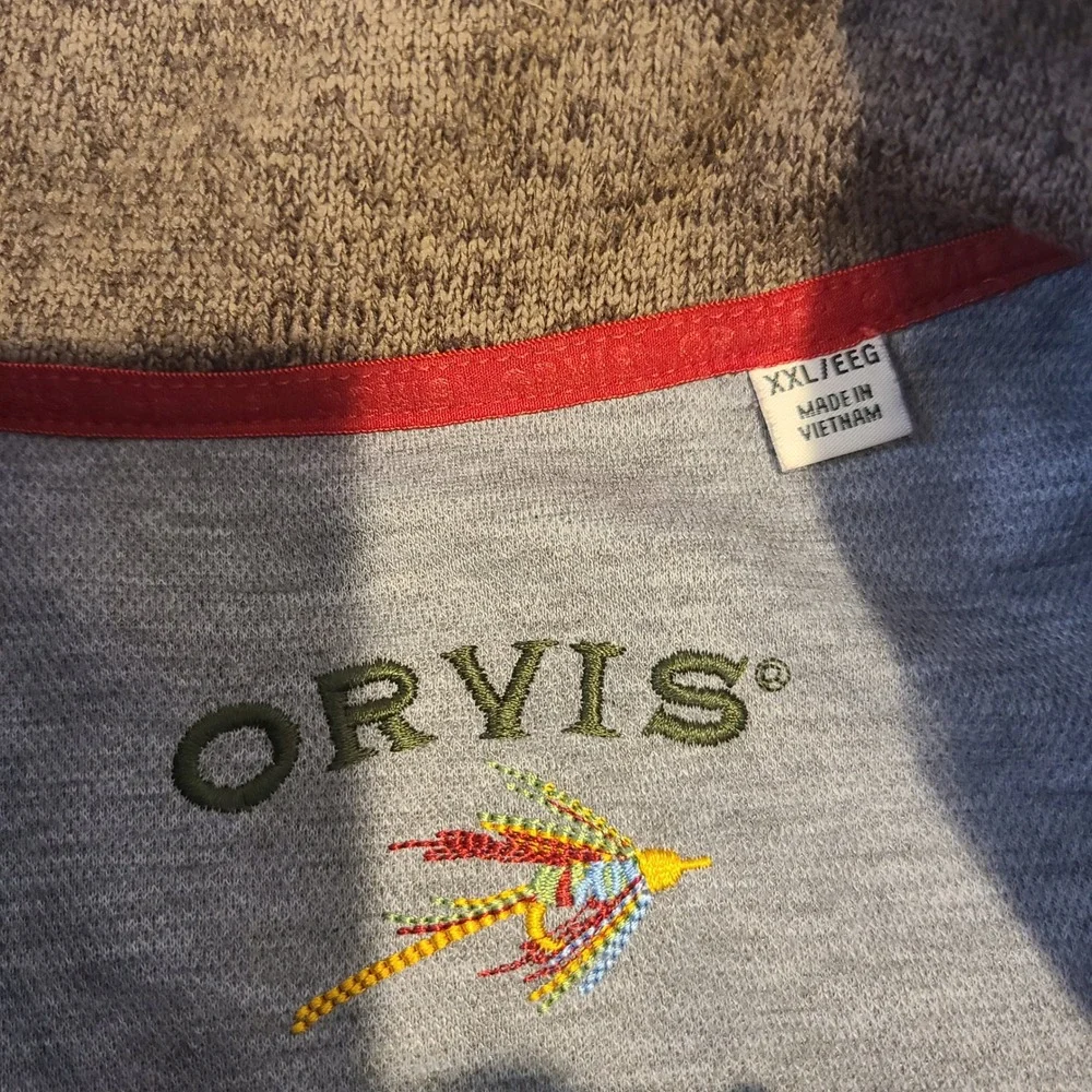 Orvis Mens XXL Brown Marled Sweater Fleece Full Zip Outdoor Vest Denali